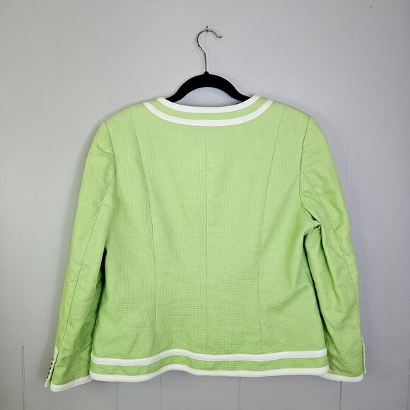 Womens Pendleton Mint Green Gold Button Front Blazer Jacket Cotton Size 14 - Picture 2 of 12